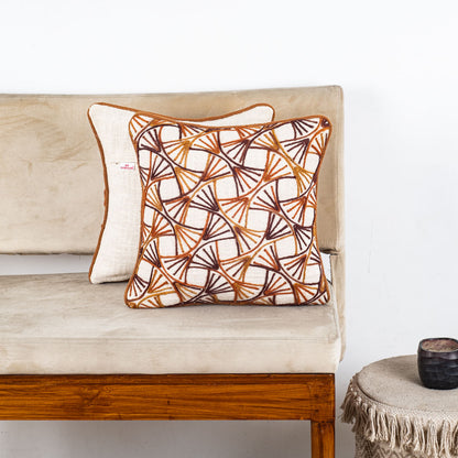 The Heritage Collection Geometric Jute Cotton Cushion Cover 16x16" - Cream Brown