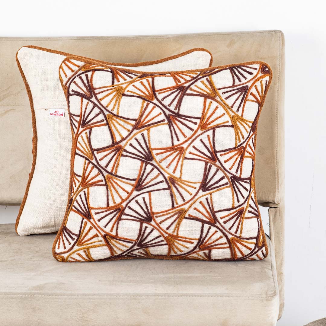 The Heritage Collection Geometric Jute Cotton Cushion Cover 16x16" - Cream Brown