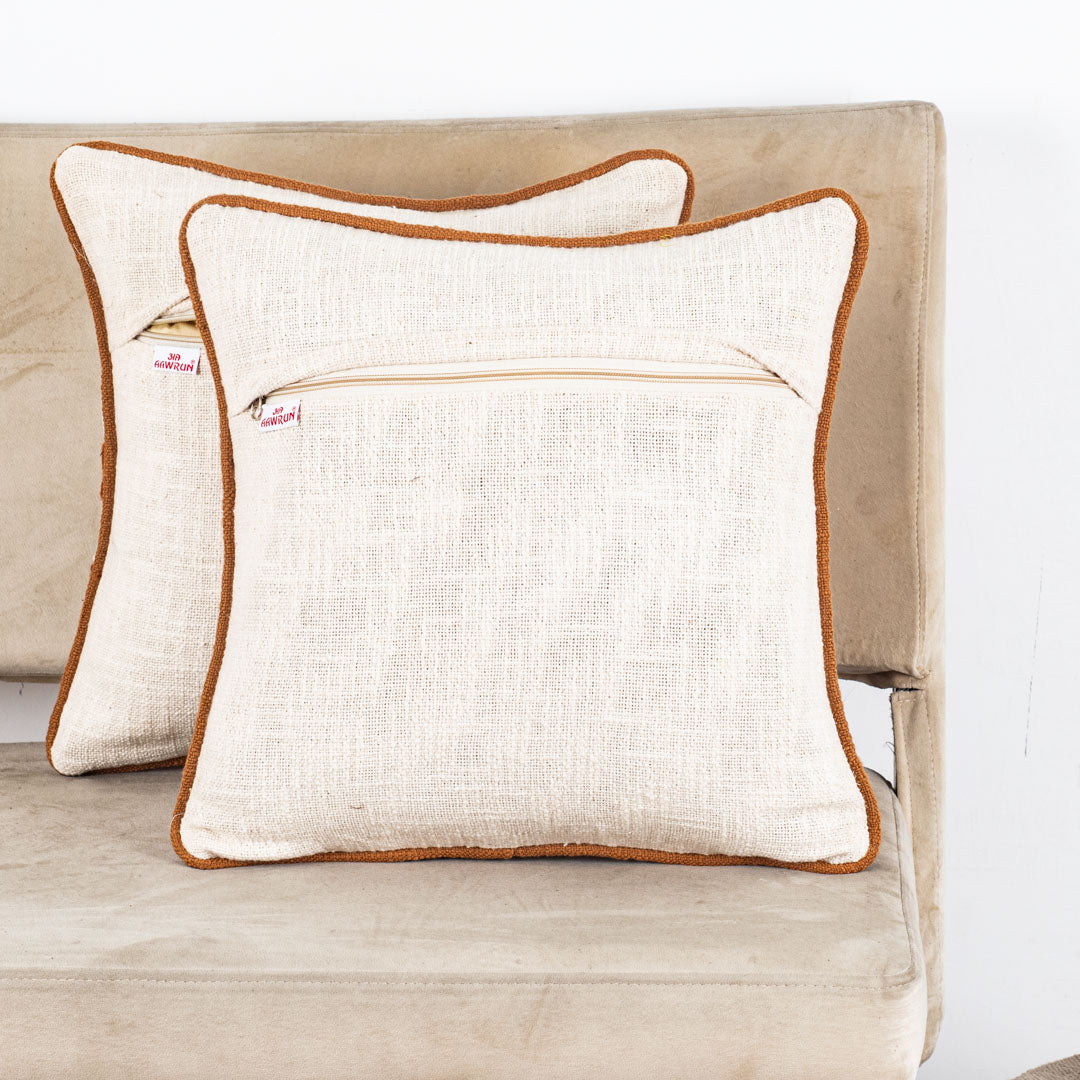 The Heritage Collection Geometric Jute Cotton Cushion Cover 16x16" - Cream Brown