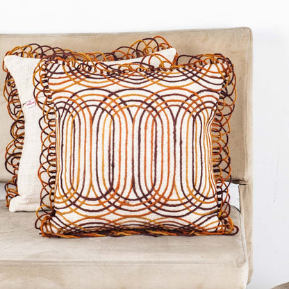 The Heritage Collection Geometric Jute Cotton Cushion Cover 16x16" - Cream Brown