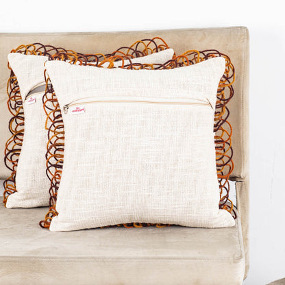 The Heritage Collection Geometric Jute Cotton Cushion Cover 16x16" - Cream Brown