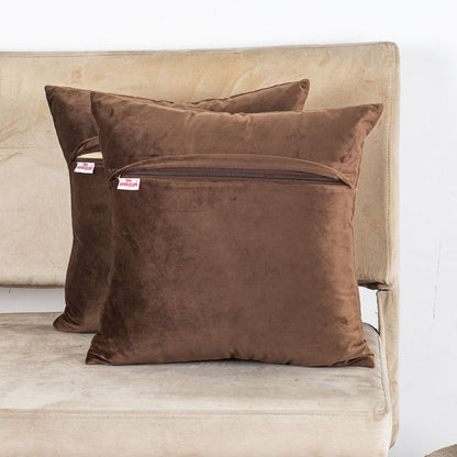 The Heritage Collection Floral Bird Velvet Cushion Cover 16x16" - Brown