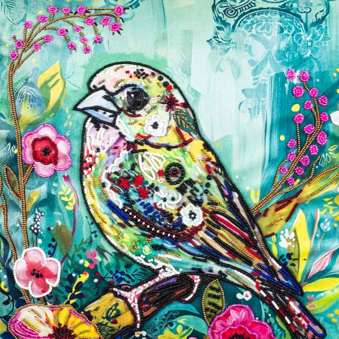 Hath Ki Kala Bird Embroidered Velvet Cushion Cover 16x16" - Mint