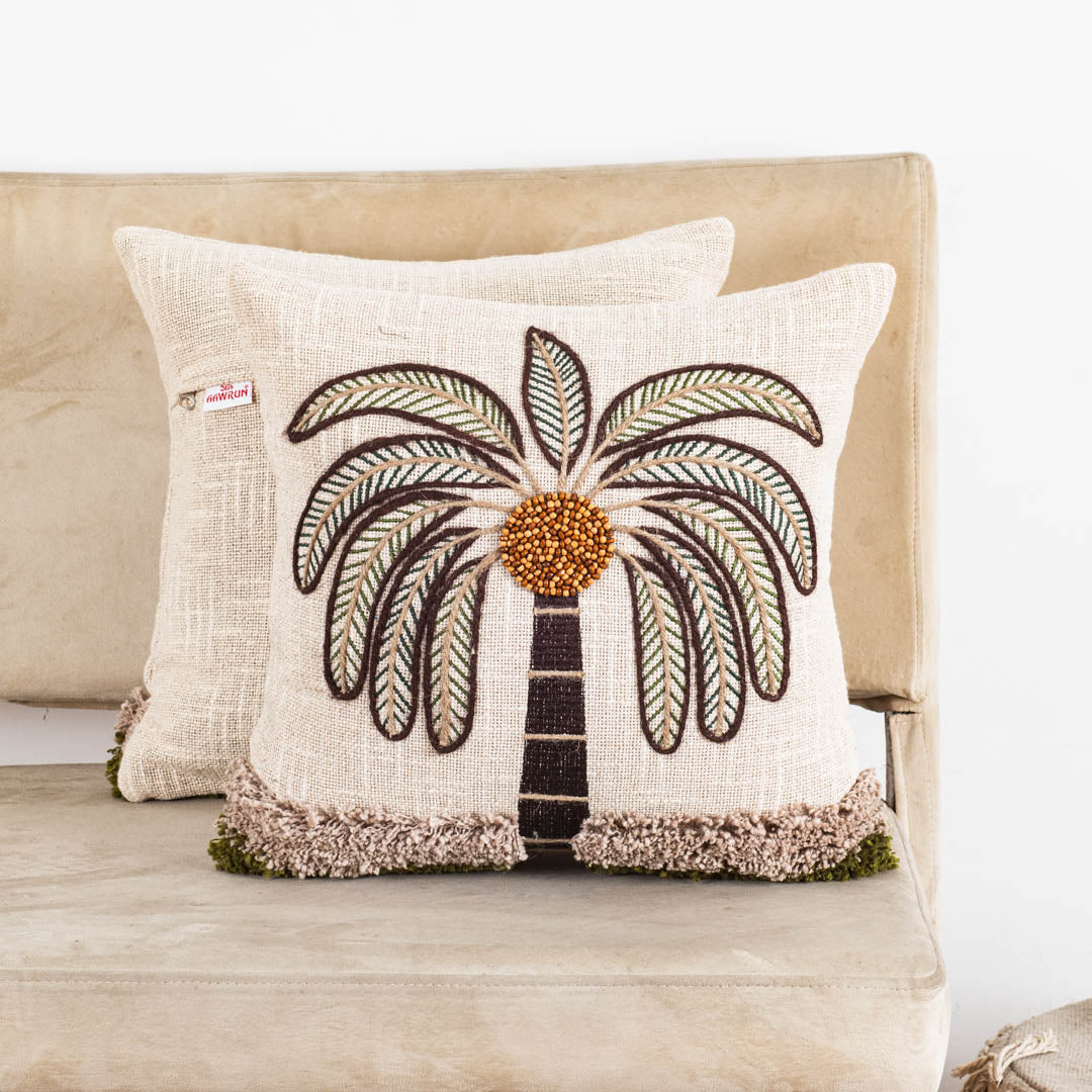 Premium Palm Tree Embroidered Cushion Cover – Coastal Home Décor