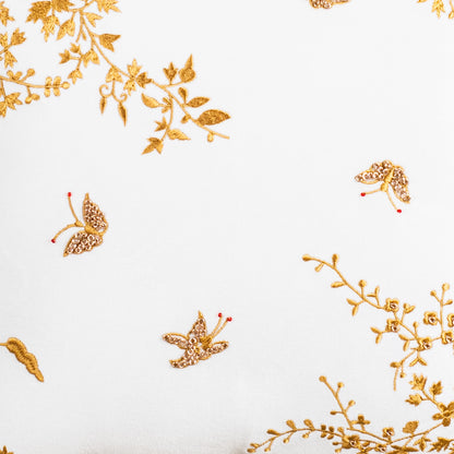 The Heritage Collection Floral Butterfly Velvet Cushion Cover 16x16" - White