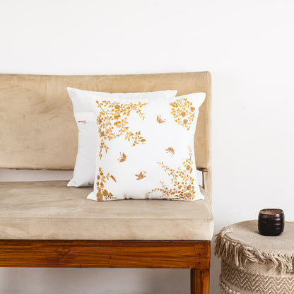 The Heritage Collection Floral Butterfly Velvet Cushion Cover 16x16" - White