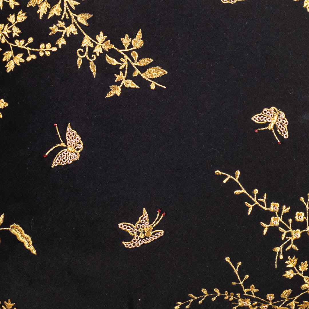 Floral Butterfly Velvet Cushion Cover 16x16" - White