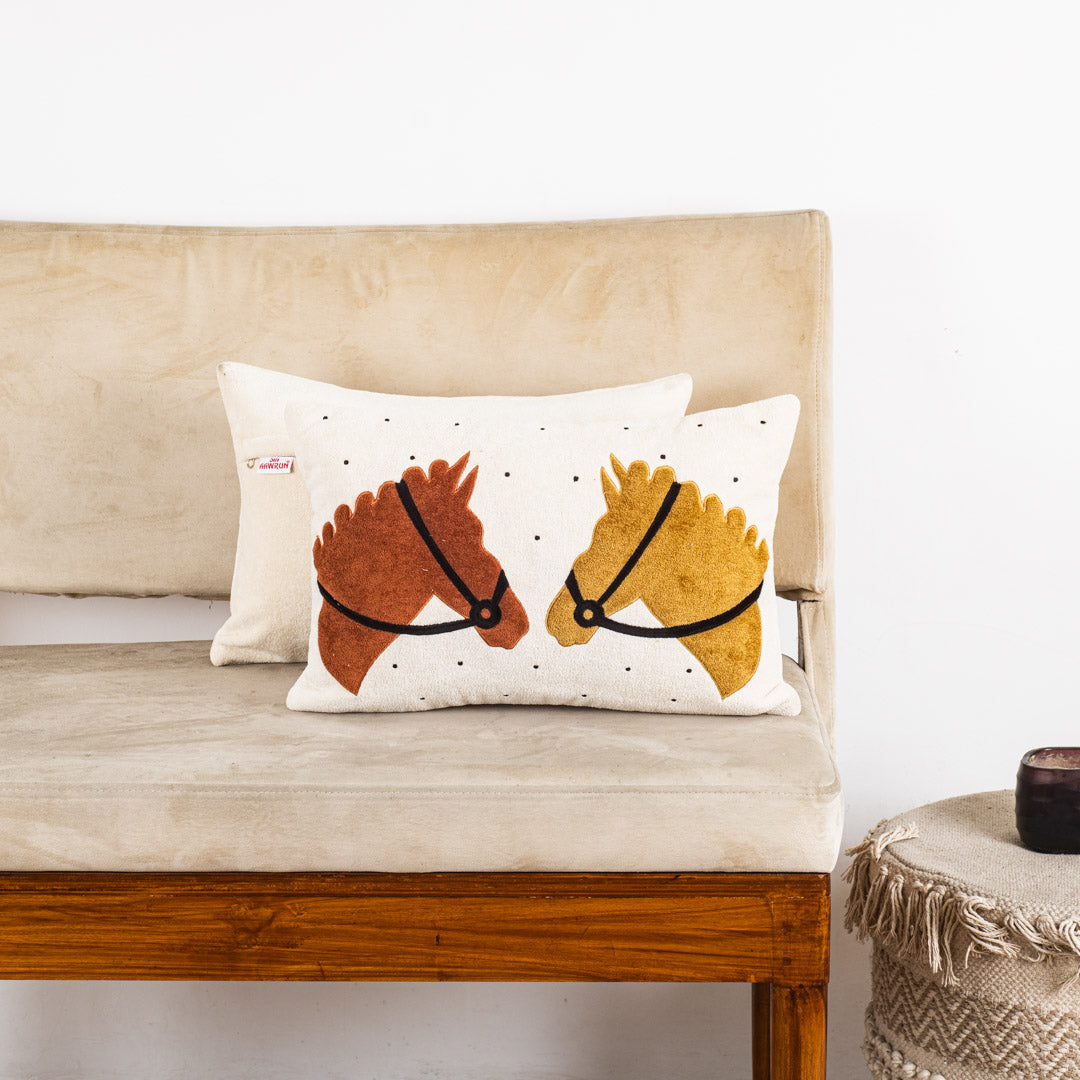Premium Embroidered Horse Cushion Cover for Living Room &amp; Bedroom
