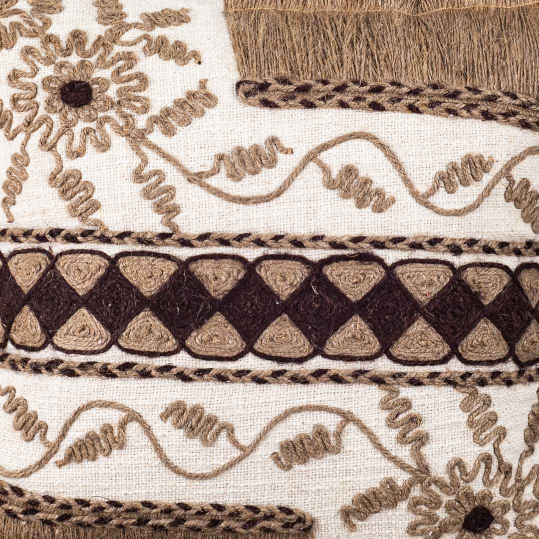 The Heritage Collection Boho Embroidered Slub Cotton Cushion Cover 16x16" - Beige Brown