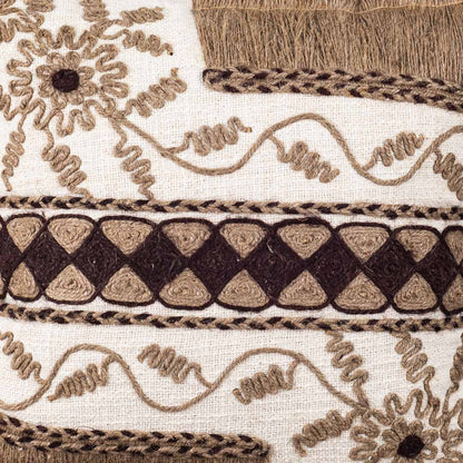The Heritage Collection Boho Embroidered Slub Cotton Cushion Cover 16x16" - Beige Brown