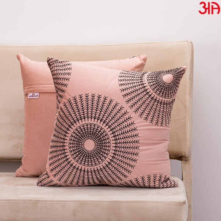 Decorative Printed Cushion Cover – 16 x 16 Inch-Pink &amp; Black Polyester Velvet Fabric