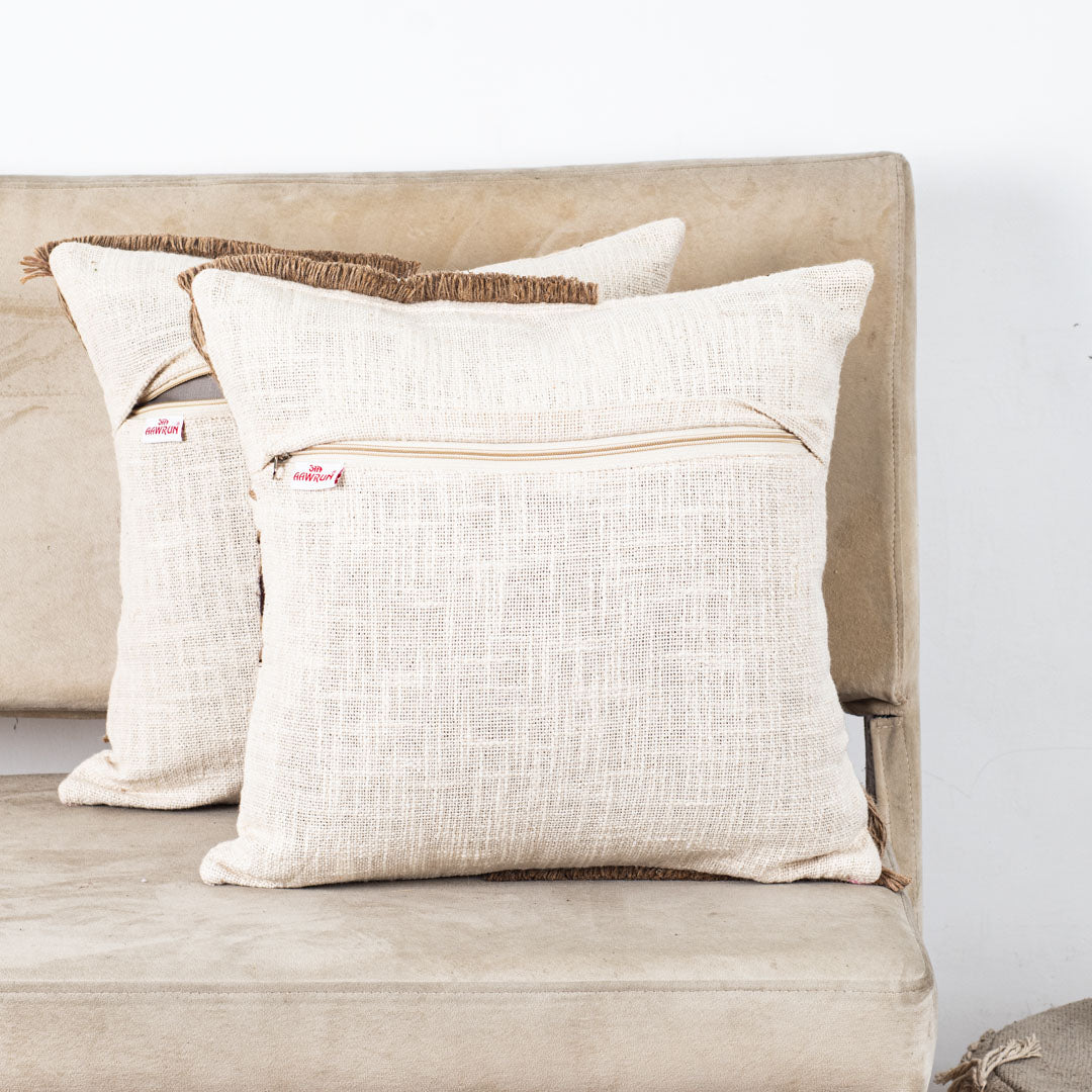 The Heritage Collection Boho Embroidered Slub Cotton Cushion Cover 16x16" - Beige Brown