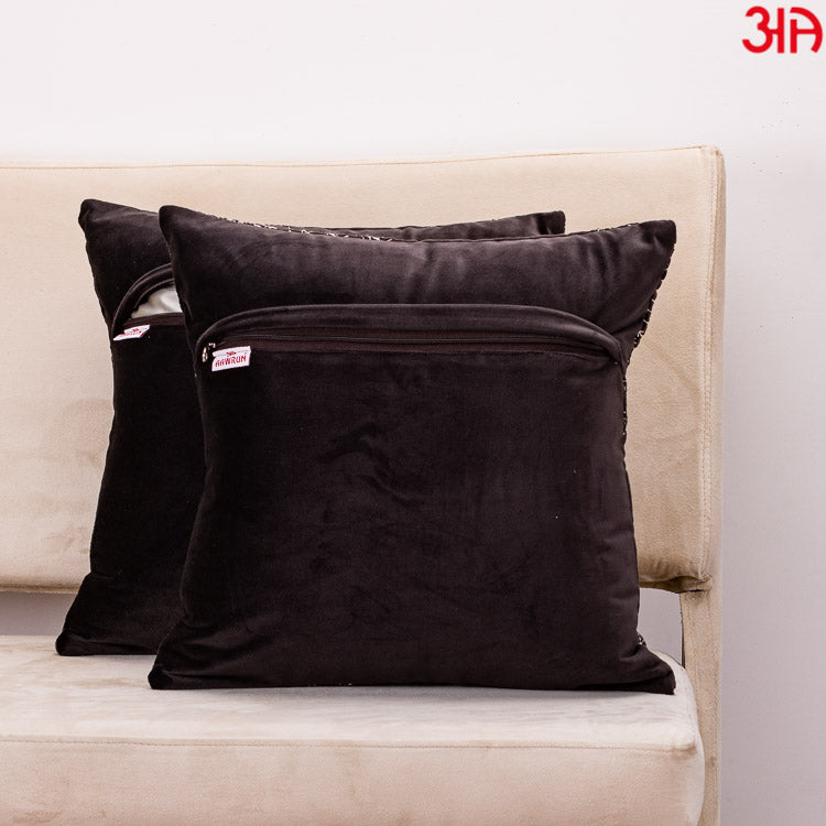 Decorative Printed Cushion Cover – 16 x 16 Inch-Charcoal &amp; White Polyester Velvet Fabric