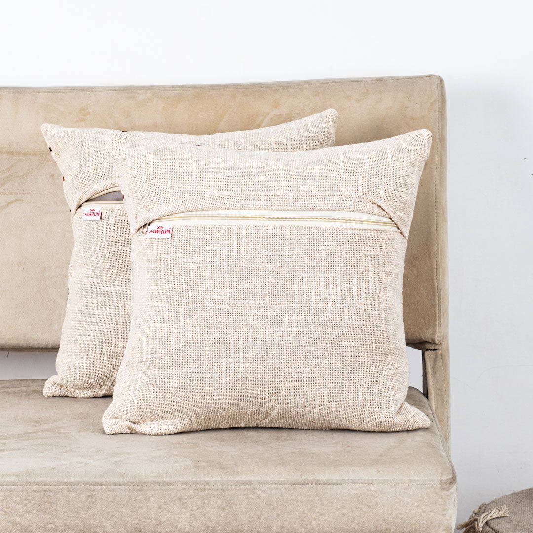 Floral Embroidered Slub Cotton Cushion Cover 16x16" - Light Dark Brown