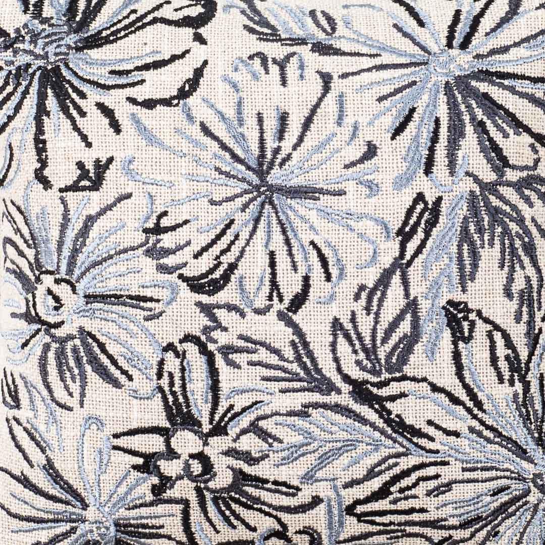 The Heritage Collection Floral Embroidered Slub Cotton Cushion Cover 16x16" - Grey Black