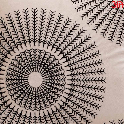 Decorative Printed Cushion Cover – 16 x 16 Inch-Beige &amp; Black Polyester Velvet Fabric