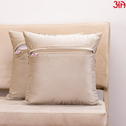 Decorative Printed Cushion Cover – 16 x 16 Inch-Beige &amp; Black Polyester Velvet Fabric