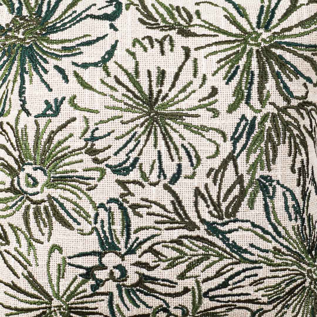 The Heritage Collection Floral Embroidered Slub Cotton Cushion Cover 16x16" - Light Dark Green