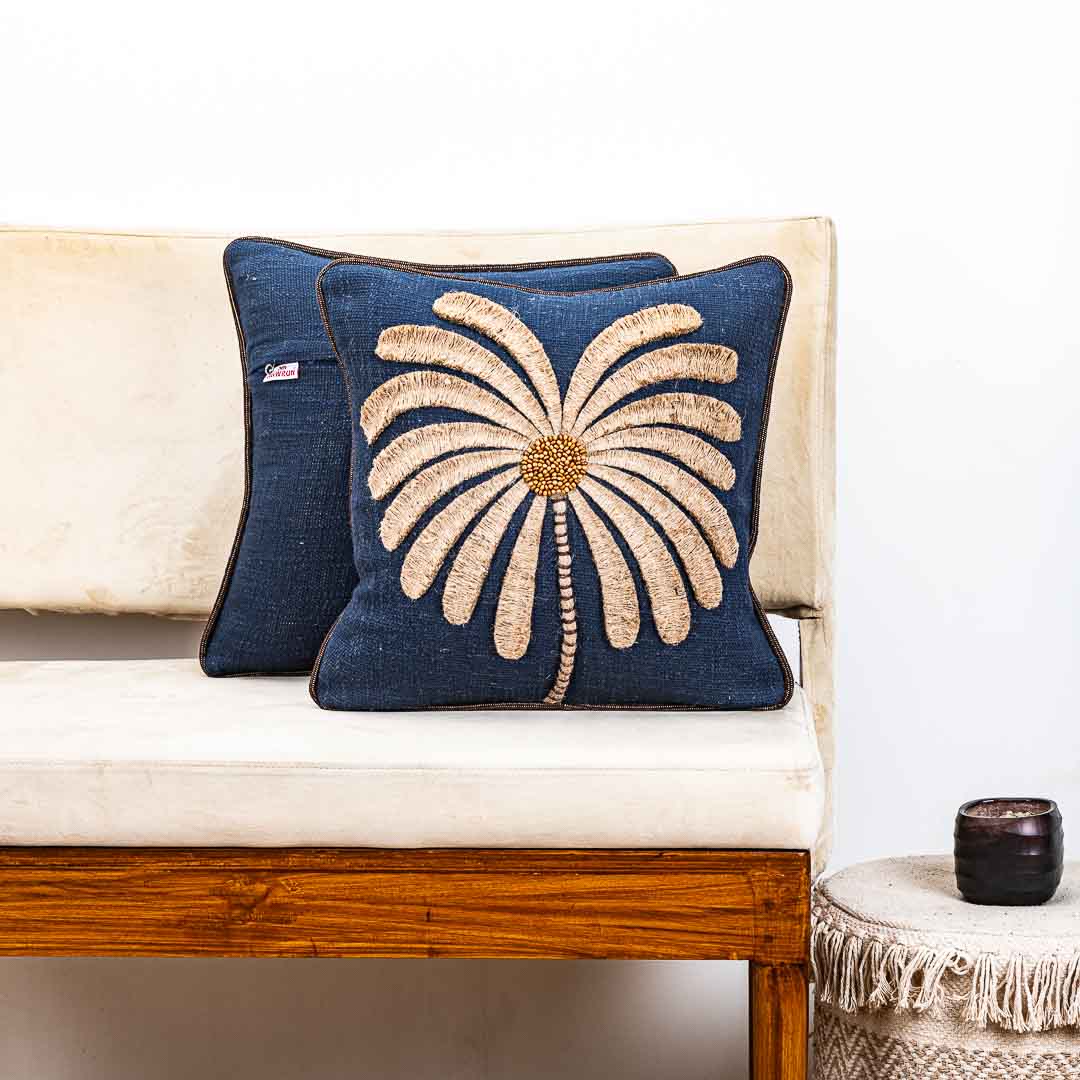 Gorgeous Palm Tree Cushion Cover with Hand Work