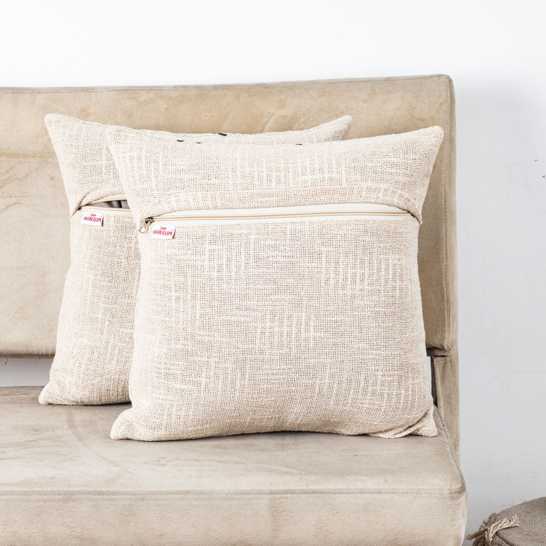 The Heritage Collection Floral Embroidered Slub Cotton Cushion Cover 16x16" - Light Dark Green