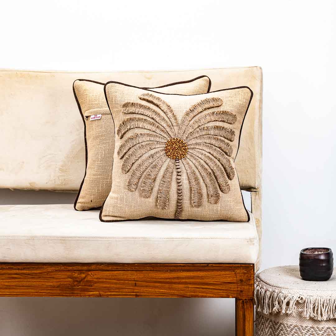 Gorgeous Palm Tree Cushion Cover with Hand Work