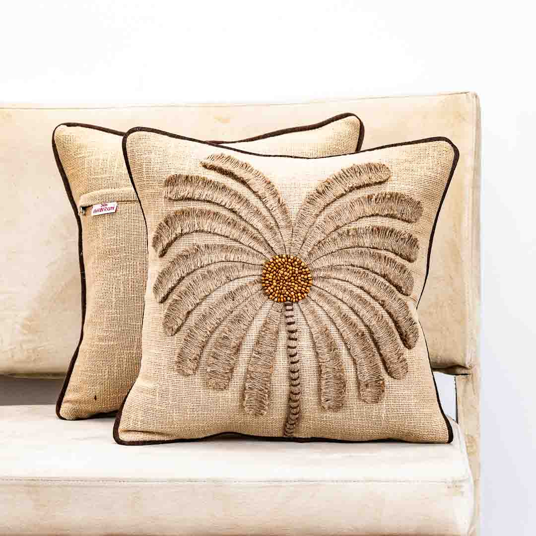 Gorgeous Palm Tree Cushion Cover with Hand Work