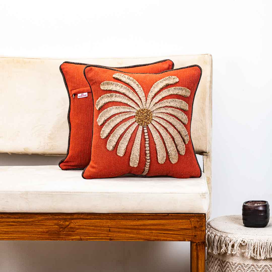 Gorgeous Palm Tree Cushion Cover with Hand Work
