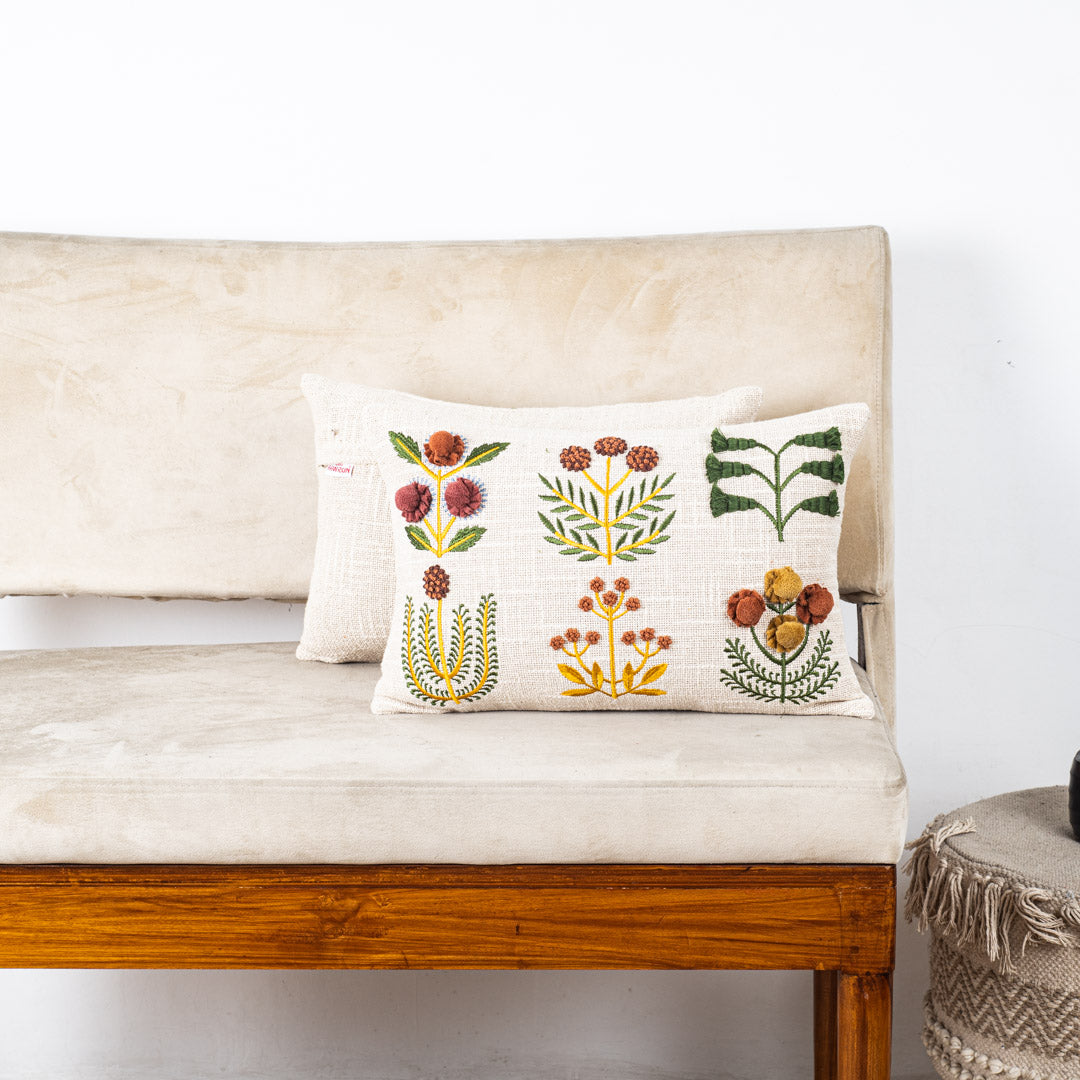 Modern Botanical Embroidered Cushion Cover for Living Room &amp; Bedroom