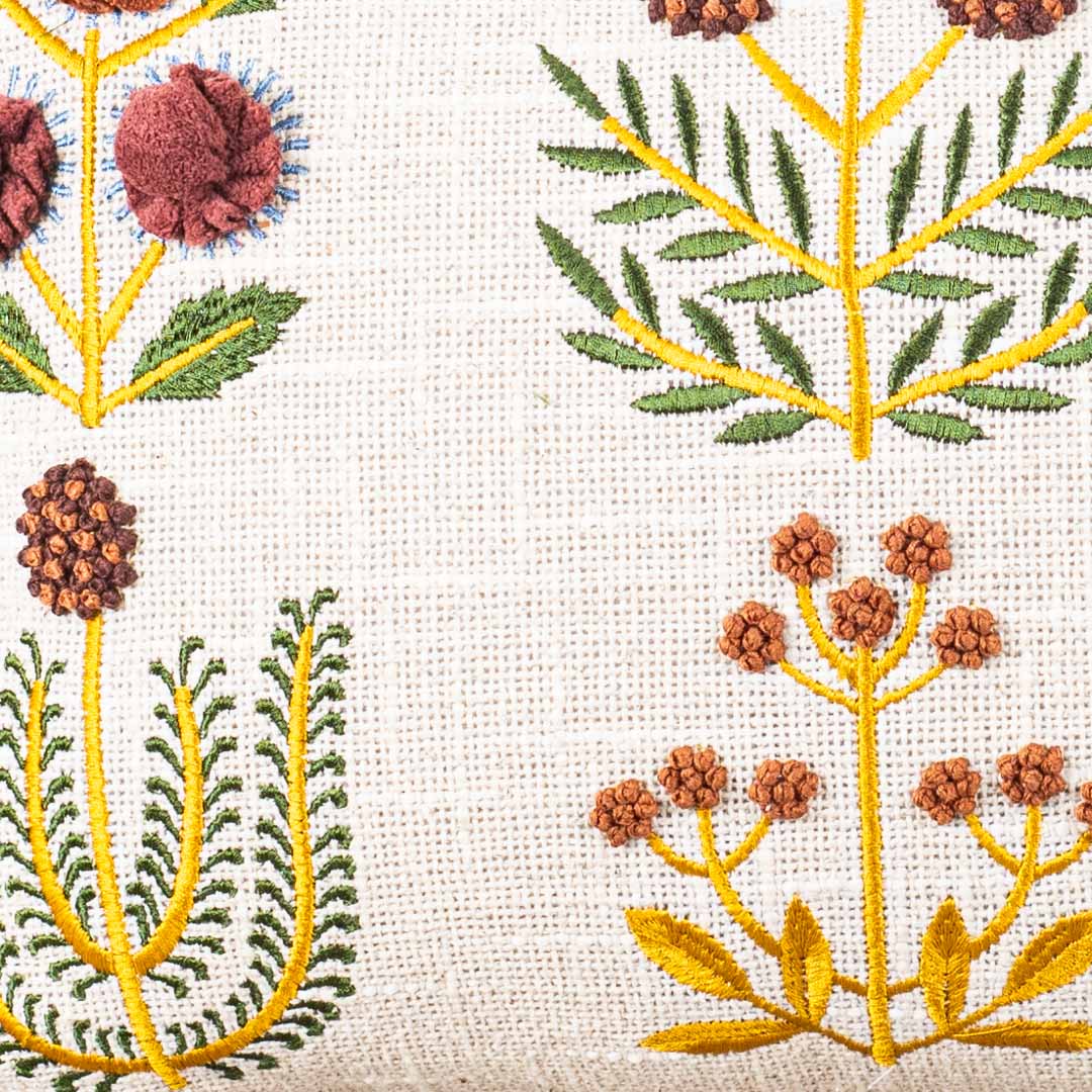 Modern Botanical Embroidered Cushion Cover for Living Room &amp; Bedroom