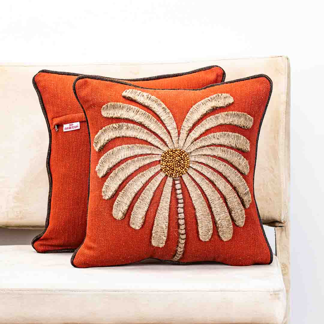 Gorgeous Palm Tree Cushion Cover with Hand Work
