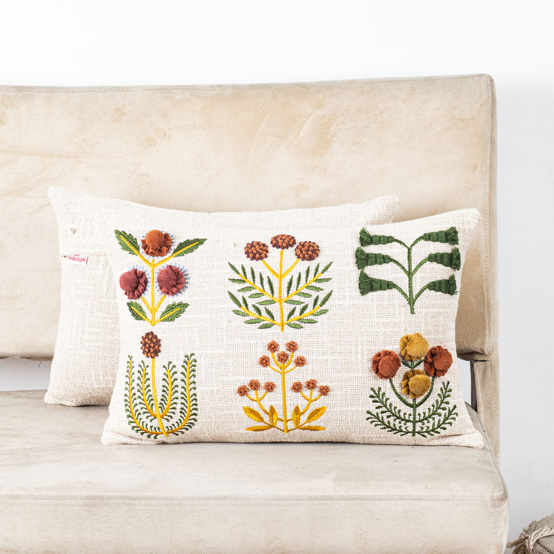 Modern Botanical Embroidered Cushion Cover for Living Room &amp; Bedroom