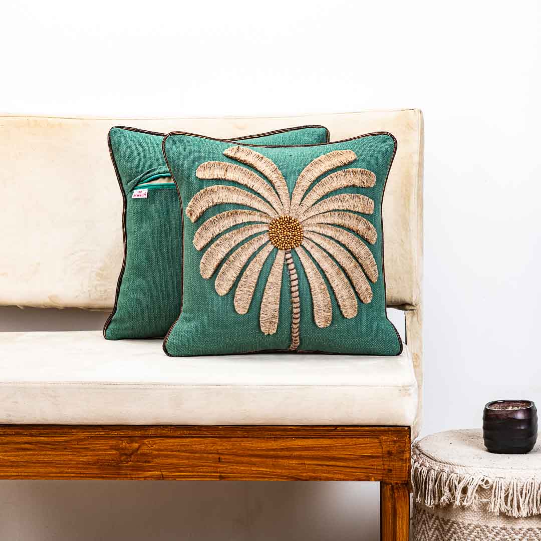 Gorgeous Palm Tree Cushion Cover with Hand Work