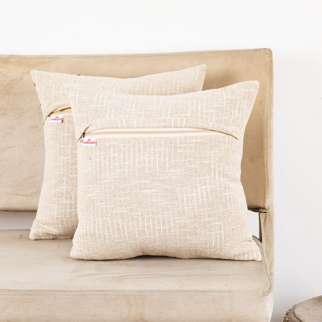 The Heritage Collection Floral Bird Embroidered Slub Cotton Cushion Cover 16x16" - Multi