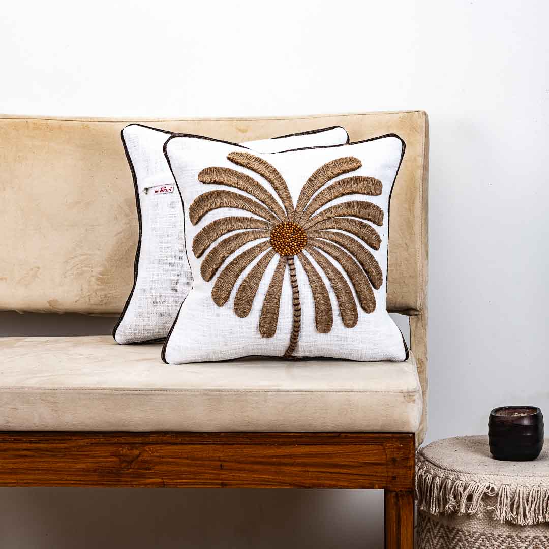 Gorgeous Palm Tree Cushion Cover with Hand Work