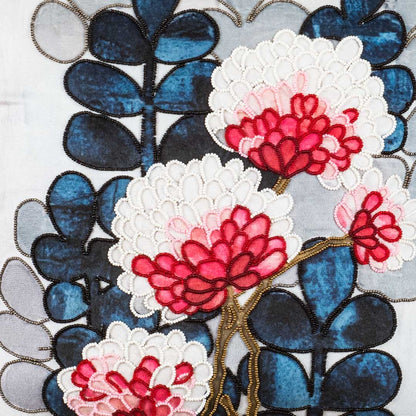 Hath Ki Kala Floral Embroidered Velvet Cushion Cover 16x16" - Grey Blue