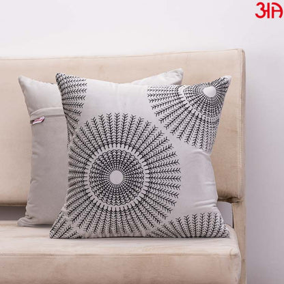 Decorative Printed Cushion Cover – 16 x 16 Inch-Silver &amp; Black Polyester Velvet Fabric