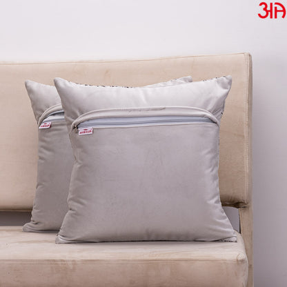Decorative Printed Cushion Cover – 16 x 16 Inch-Silver &amp; Black Polyester Velvet Fabric