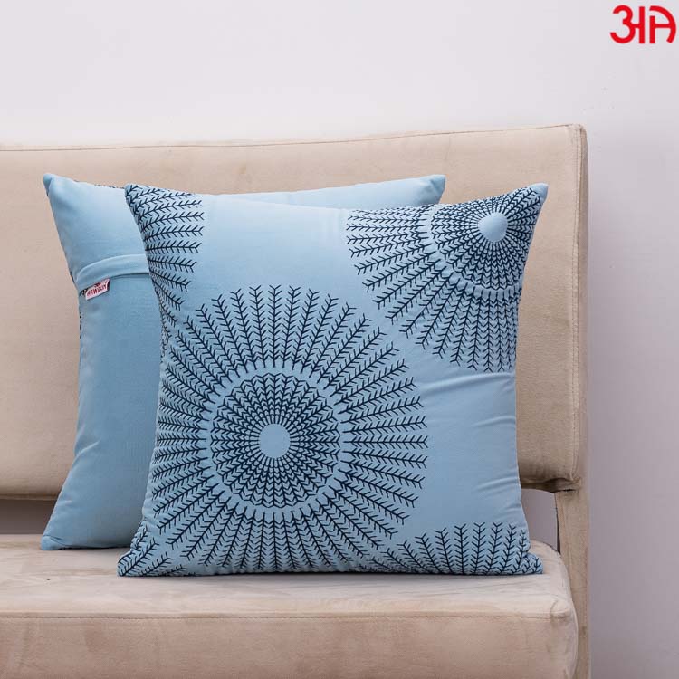 Decorative Printed Cushion Cover – 16 x 16 Inch-Blue &amp; Navy Polyester Velvet Fabric