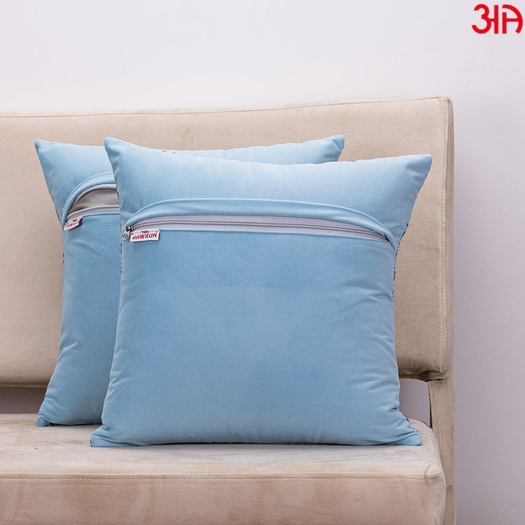Decorative Printed Cushion Cover – 16 x 16 Inch-Blue &amp; Navy Polyester Velvet Fabric