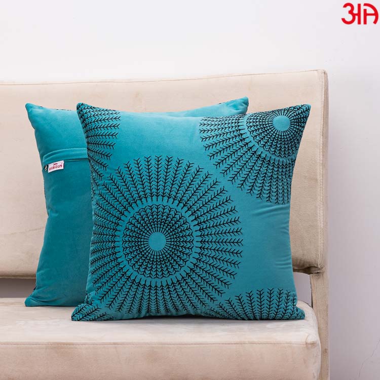Decorative Printed Cushion Cover – 16 x 16 Inch-Aqua &amp; Black Pattern Design