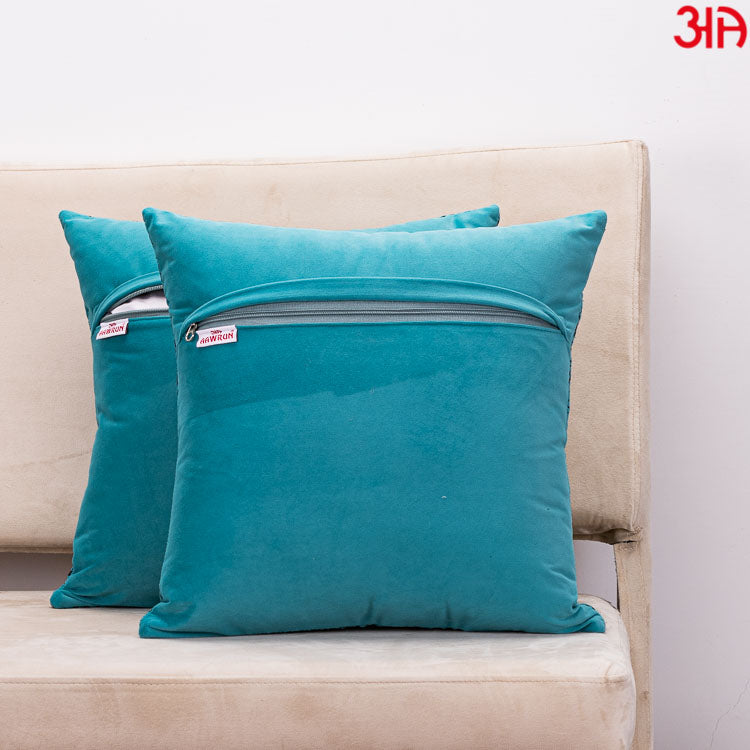 Decorative Printed Cushion Cover – 16 x 16 Inch-Aqua &amp; Black Pattern Design