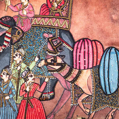 Vintage Royal Procession Cushion Cover with Intricate Embroidery