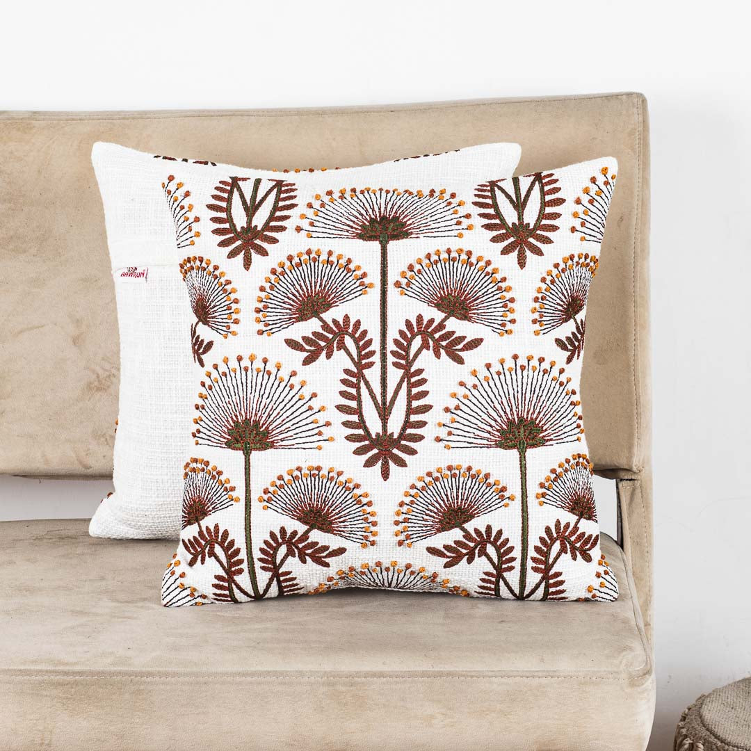 Nature Inspired Embroidered Cushion Cover for Living Room &amp; Bedroom