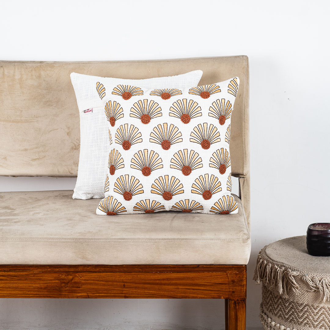 Textured Fan Pattern Embroidered Cushion Cover – Contemporary Style