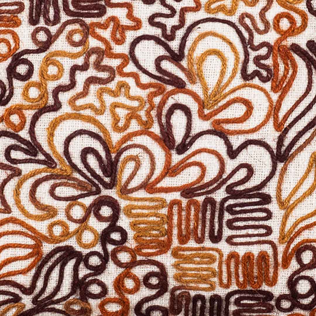 The Heritage Collection Abstract Embroidered Slub Cotton Cushion Cover 16x16" - Beige Brown