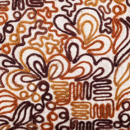 The Heritage Collection Abstract Embroidered Slub Cotton Cushion Cover 16x16" - Beige Brown