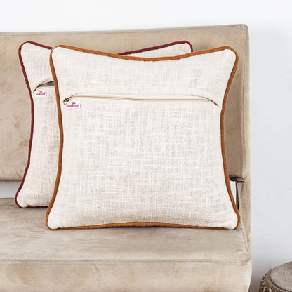 The Heritage Collection Geometric Embroidered Slub Cotton Cushion Cover 16x16" - Beige Brown