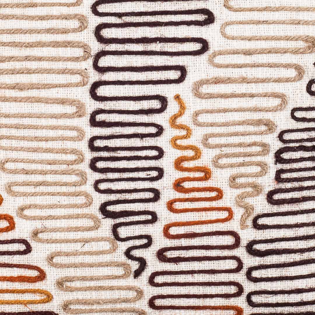 The Heritage Collection Geometric Embroidered Slub Cotton Cushion Cover 16x16" - Beige Brown