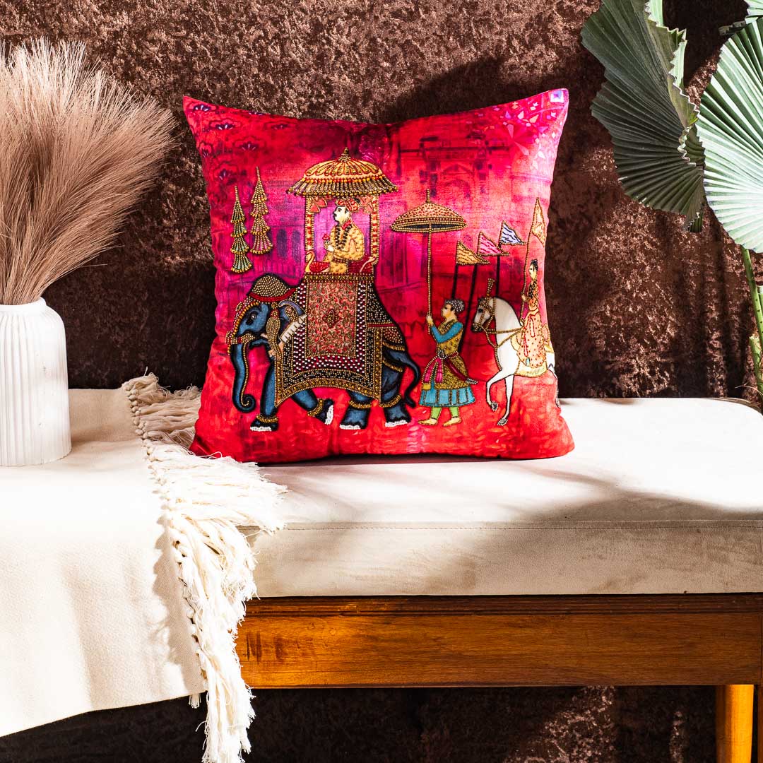 Royal Elephant Motif Cushion Cover – Luxury Decorative Pillow