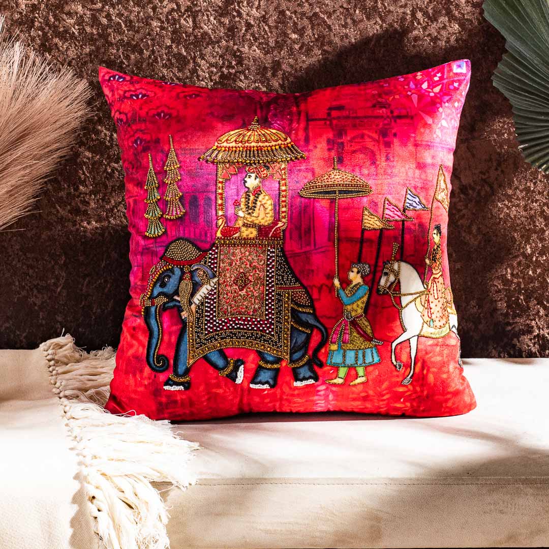 Royal Elephant Motif Cushion Cover – Luxury Decorative Pillow